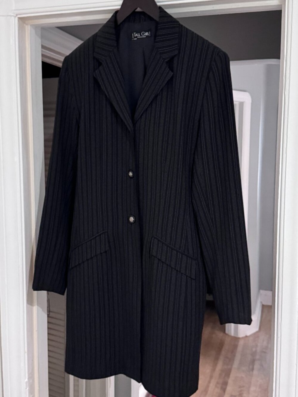 🖤 Tall Girl Black Pinstripe Longline Blazer Jacket | Career Chic Tailored ✨🖤